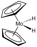 Molybdocene dihydride is produced using NaBH4 as the hydride source Cp2MoH2.png