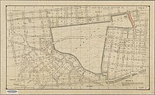 1894 Map of Crotona Park (west is at the top of the sheet).  Note attached section (predating the Cross Bronx Expressway) at the north-west corner of the park, which is now Walter Gladwin Park.  This map also predates the construction of Claremont Parkway.