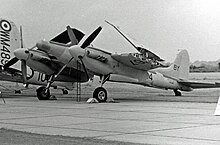 DH.103 Sea Hornet NF.21 displayed at RNAS Stretton in 1955 with wings folded. Also shown are the "handed" propellers of Hornets and Sea Hornets DH.103 Sea Hornet NF.21 VW967 BY-424 Stretton 25.06.55 edited-2.jpg