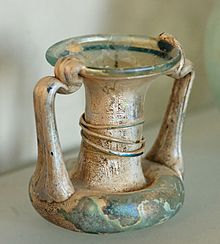 A double-handled glass vial from Syria, c. 4th century AD Double-handled vial Louvre MND1503.jpg