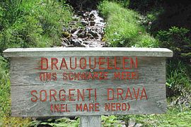 De bronnen van de Drava in Italië, tussen Dobbiaco en San Candido