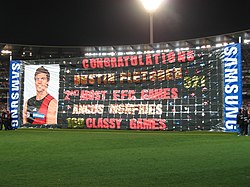 A banner congratulating Fletcher in 2010 Dustin Fletcher banner.jpg