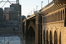 Eads Bridge from East Riverfront MetroLink station, Illinois side Eadsillinois.JPG