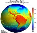 Image 69Earth's western hemisphere showing topography relative to Earth's center instead of to mean sea level, as in common topographic maps (from Earth)
