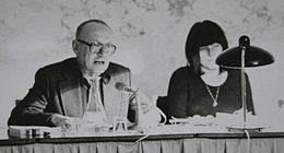 Ernst Jandl and Friederike Mayröcker, at a public reading in Vienna, 1974