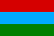 The two flags of Karelia, the nationalist flag (left, with cross) and the official flag of the Russian Republic of Karelia (right, with bars)