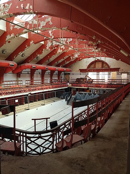 Interior of Govanhill Baths, showing concrete roof construction