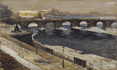 Augustbrücke in Dresden im Schnee