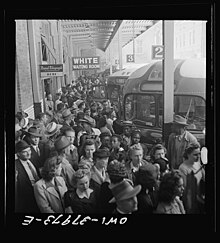 Dixie Greyhound Lines' Memphis Terminal, September 1943 Greyhound bus trip from Louisville, Kentucky, to Memphis, Tennessee, and the terminals. Waiting for the bus at the Memphis termina.jpg