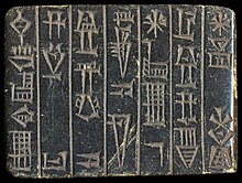 Gudea dedication tablet to God Ningirsu: "For Ningirsu, Enlil's mighty warrior, his Master, Gudea, ensi of Lagash" Gudea dedication tablet to Ningirsu.jpg