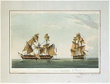 The battle-scarred HMS Phoenix and Didon shortly after their engagement on 10 August 1805, depicted by Thomas Whitcombe HMS Phoenix captures Didon.jpg