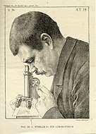 Jan Veth, 1897: 'Portret van C Winkler, kijkend door zijn microscoop', litho op papier
