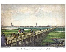 View of the 1810s pile bridge Hamburg Elbbrucke 1815 by Suhr.jpg