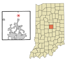 Hamilton County Indiana Sisällytetyt ja rekisteröimättömät alueet Arcadia Highlighted.svg