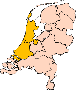 Nord- und Südholland (in orange) zusammen innerhalb der Niederlande dargestellt