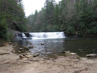 Hooker Falls Waterfall in Transylvania County, in the Blue Ridge Mountains of North Carolina