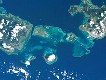 Sekisei Lagoon in Okinawa has suffered coral bleaching. ISS005-E-10686 Sekisei Lagoon.jpg