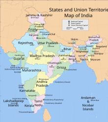 Administrative divisions of India India states and union territories map.svg