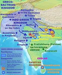 Das maximale Territorium des indisch-griechischen Königreichs im Jahr 175 v.  e.