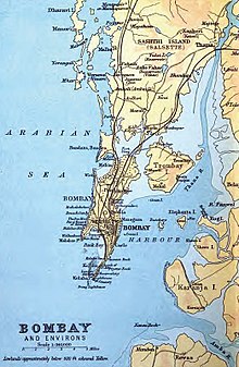 1893 map showing Chembur in the North-West of Trombay Island