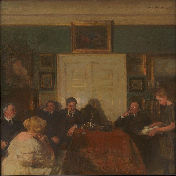 File:Julius Paulsen, Aftenselskab i kunstnerens hjem, 1915, kms3313, Statens Museum for Kunst.jpg