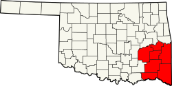 Map of Oklahoma highlighting counties served by the Kiamichi Economic Development District of Oklahoma