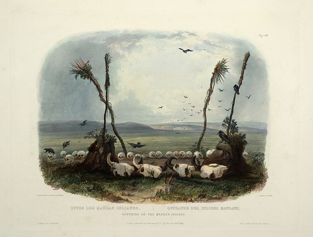 Offering of the Mandan Indians, aquatint by Karl Bodmer