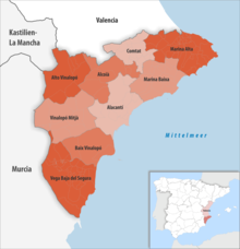 Kartenausschnitt der Region Alicante