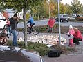 Residents and members of the media at a vigil in Kauhajoki, Finland, one day after the September 23, 2008 shooting incident