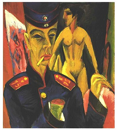 畫自己係士兵嘅樣 E. L. 卡希納（E. L. Kirchner），1915 年