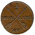 Švedijos 1/2 skilingo moneta (1820 m.)