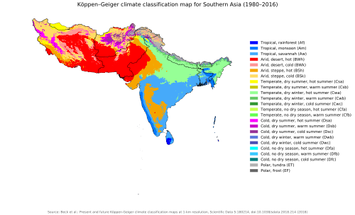 Koppen-Geiger Map Southern Asia present.svg