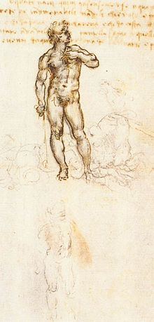 Leonardo da Vinci, studio del David di Michelangelo (dettaglio), Royal Library, Windsor