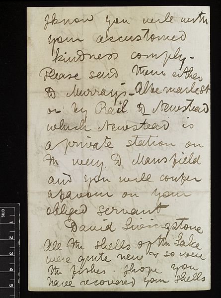 File:Letter from David Livingstone 1841 to 1865 Wellcome L0037696.jpg