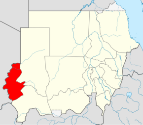 Harta statului Darfur de Vest în cadrul Sudanului (înainte de ianuarie 2012)