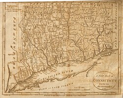 A 1799 map of Connecticut which shows The Oblong, from Low's Encyclopaedia LowsCTmap.jpeg