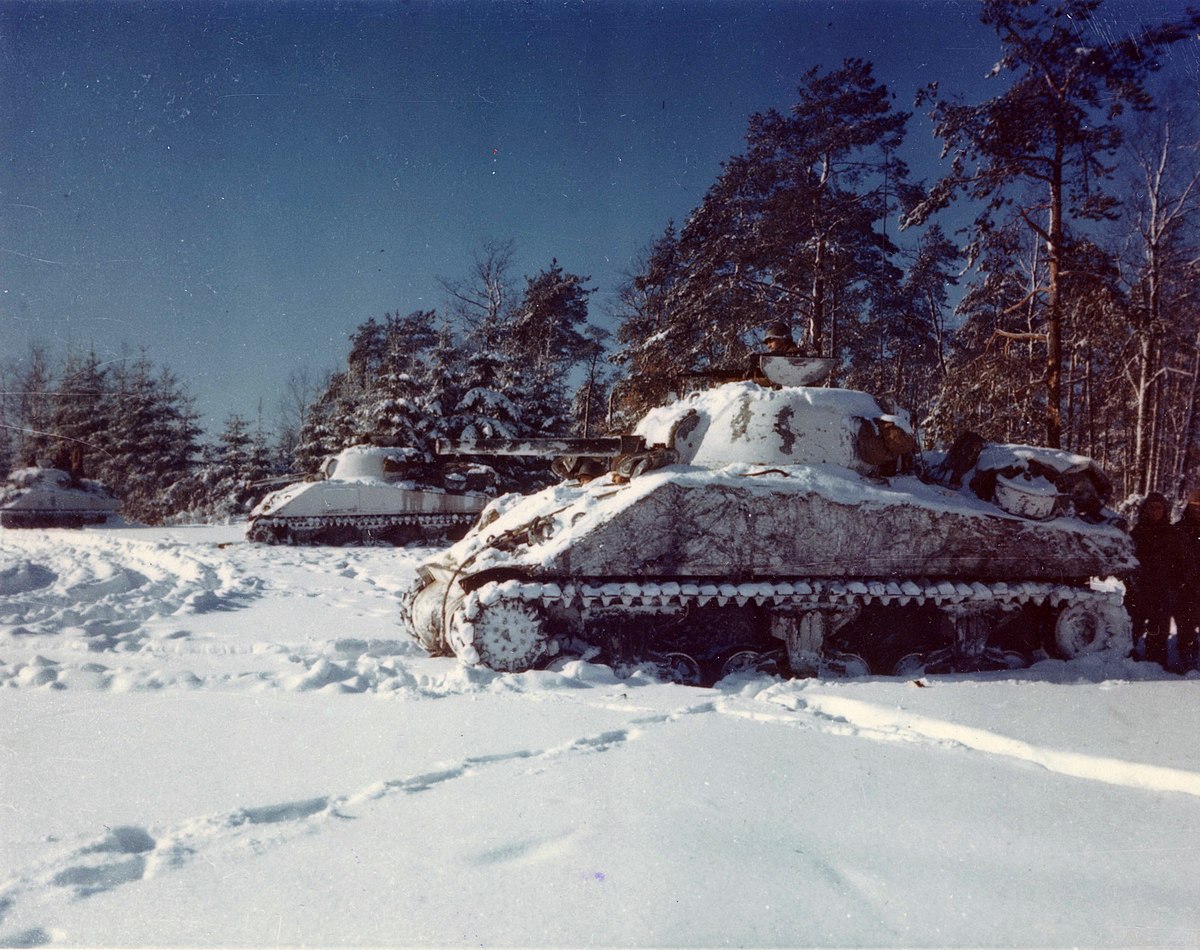 File:M-4 Sherman Tanks Lined up in a Snow Covered Field, near St
