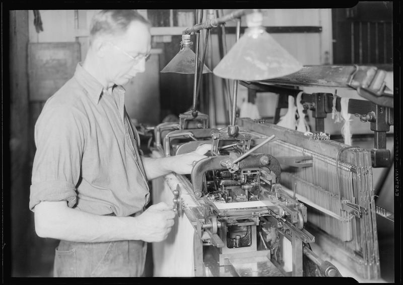 File:Manchester, New Hampshire - Textiles. Pacific Mills. Marber-Colman Automatic Warp tying machine. Knot tyer for warp.... - NARA - 518755.tif