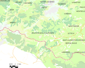 Map of Prats-de-Mollo-la-Preste and its surrounding communes