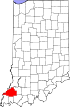 Mapa del estado que destaca el condado de Gibson