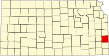 Location of Bourbon County in Kansas Map of Kansas highlighting Bourbon County.svg