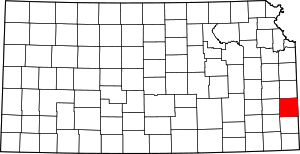 Map of Kansas highlighting Bourbon County