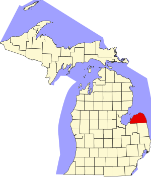 Mapa de Michigan destacando o condado de Huron