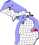 Harta statului Michigan indicând comitatul Huron