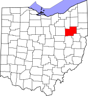 Kort over Ohio med Stark County markeret