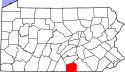 Harta statului Pennsylvania indicând comitatul Adams