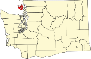Mapa Waszyngtonu z zaznaczeniem hrabstwa San Juan