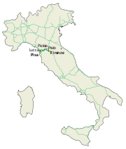 A11 Italiako mapan eta hurbilagoko detailean.