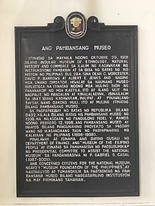 Historic Marker of the Philippine National Museum Marker of the Philippine National Museum (of Fine Arts).jpg