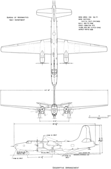 3-view line drawing of the Martin P4M-1Q Mercator
